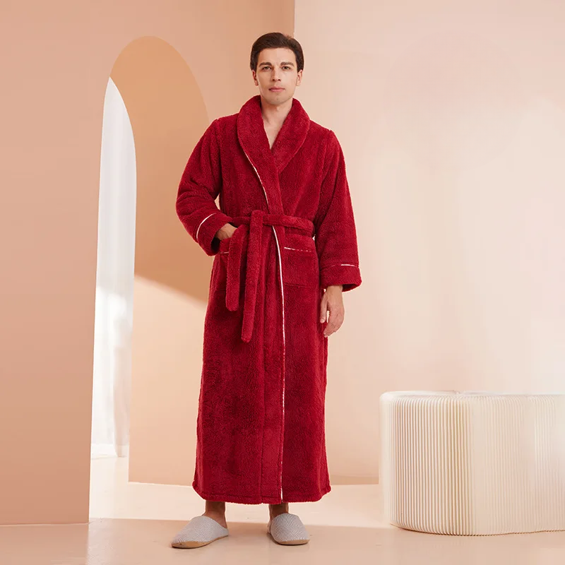 Heren en Dames Badjas van Flanel Fleece - Warme Winterochtendjas met Ceintuur en Sjaalkraag