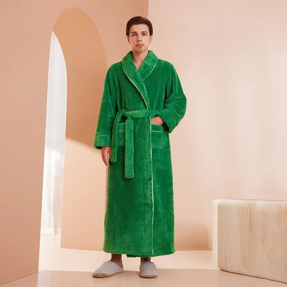 Heren en Dames Badjas van Flanel Fleece - Warme Winterochtendjas met Ceintuur en Sjaalkraag