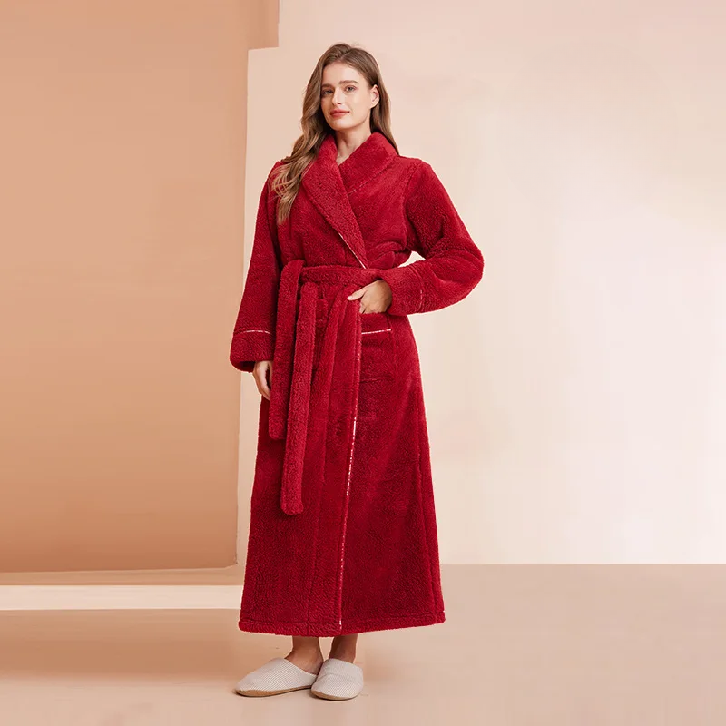 Heren en Dames Badjas van Flanel Fleece - Warme Winterochtendjas met Ceintuur en Sjaalkraag