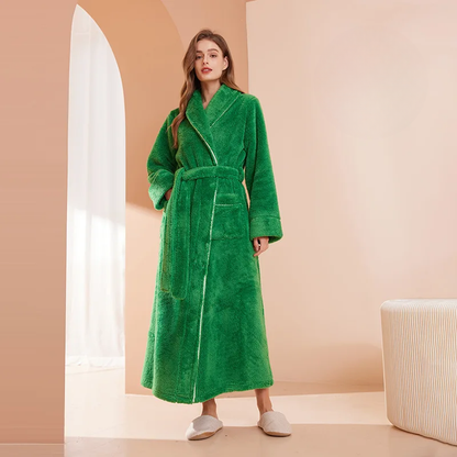 Heren en Dames Badjas van Flanel Fleece - Warme Winterochtendjas met Ceintuur en Sjaalkraag