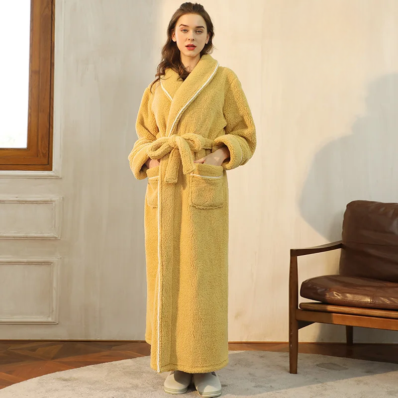 Heren en Dames Badjas van Flanel Fleece - Warme Winterochtendjas met Ceintuur en Sjaalkraag