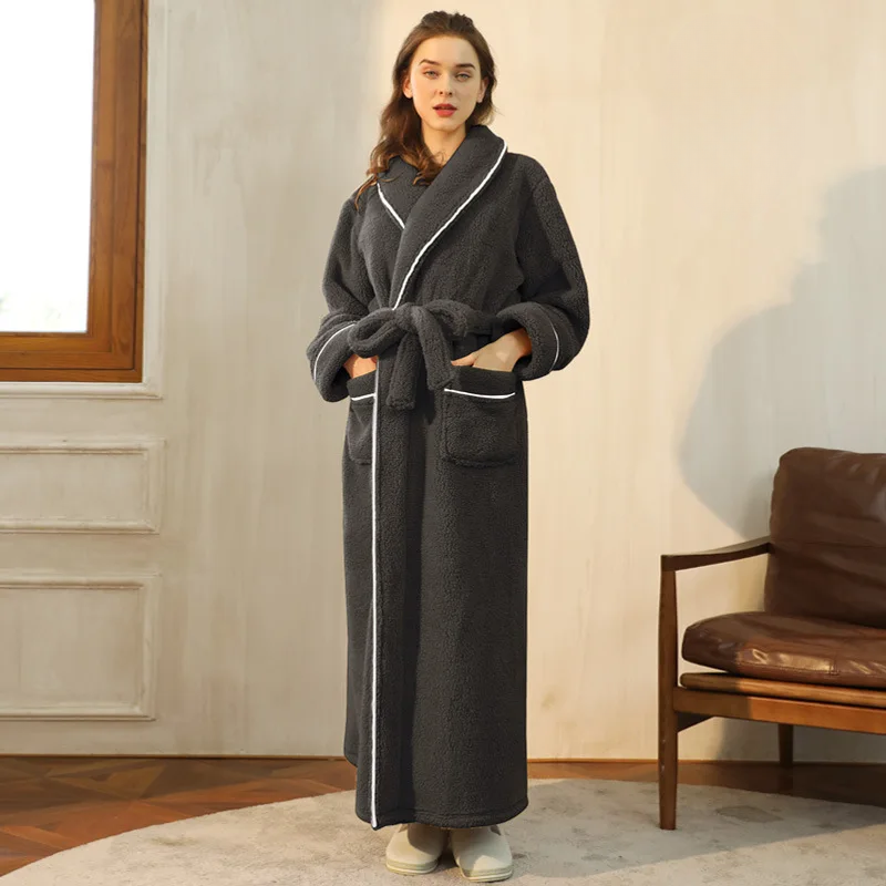 Heren en Dames Badjas van Flanel Fleece - Warme Winterochtendjas met Ceintuur en Sjaalkraag