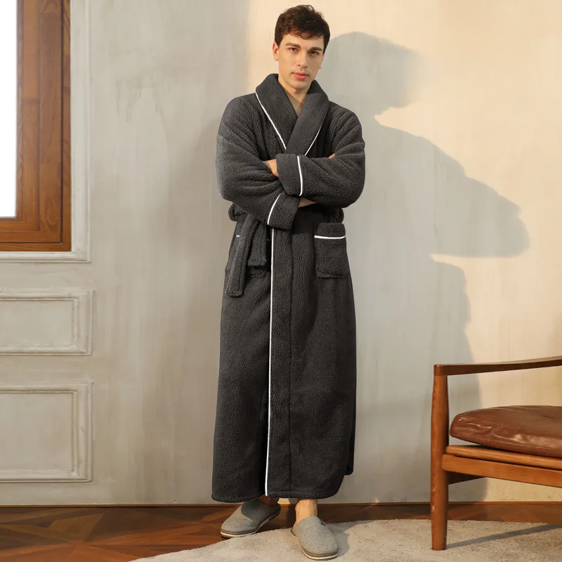 Heren en Dames Badjas van Flanel Fleece - Warme Winterochtendjas met Ceintuur en Sjaalkraag