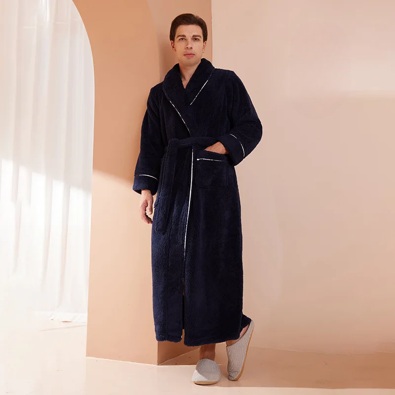 Heren en Dames Badjas van Flanel Fleece - Warme Winterochtendjas met Ceintuur en Sjaalkraag