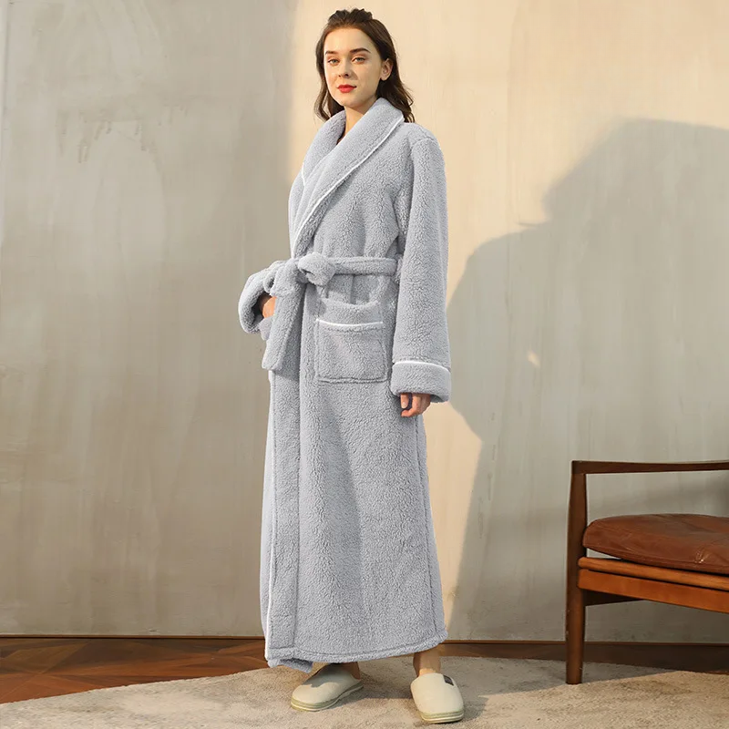 Heren en Dames Badjas van Flanel Fleece - Warme Winterochtendjas met Ceintuur en Sjaalkraag