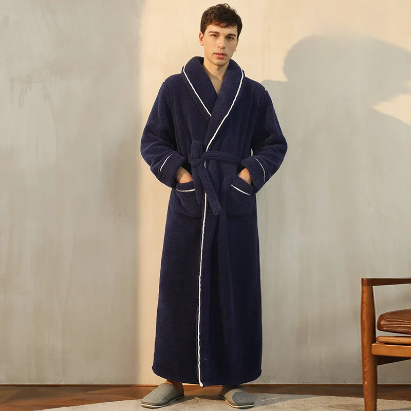 Heren en Dames Badjas van Flanel Fleece - Warme Winterochtendjas met Ceintuur en Sjaalkraag