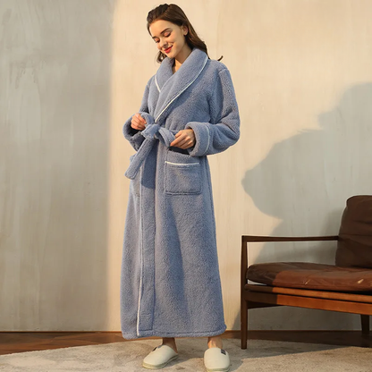 Heren en Dames Badjas van Flanel Fleece - Warme Winterochtendjas met Ceintuur en Sjaalkraag