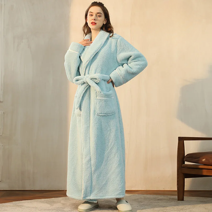 Heren en Dames Badjas van Flanel Fleece - Warme Winterochtendjas met Ceintuur en Sjaalkraag