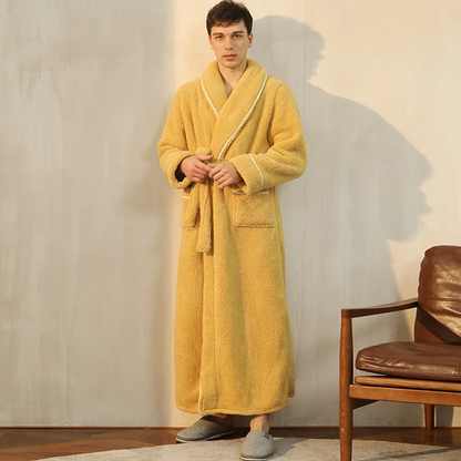 Heren en Dames Badjas van Flanel Fleece - Warme Winterochtendjas met Ceintuur en Sjaalkraag