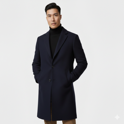 Heren Jas Enkelrijs Kniehoogte – Slim Fit Overjas met Reverskraag