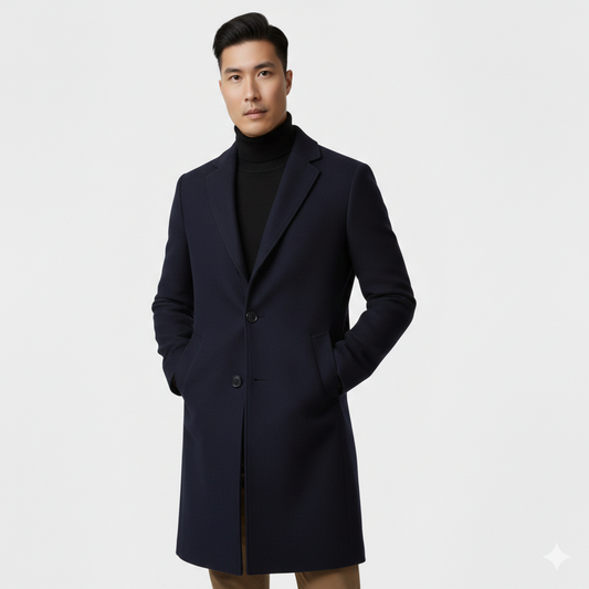 Heren Jas Enkelrijs Kniehoogte – Slim Fit Overjas met Reverskraag