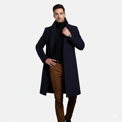 Heren Jas Enkelrijs Kniehoogte – Slim Fit Overjas met Reverskraag