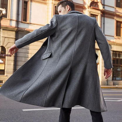 Heren Lange Wollen Jas met Klassieke Coupe