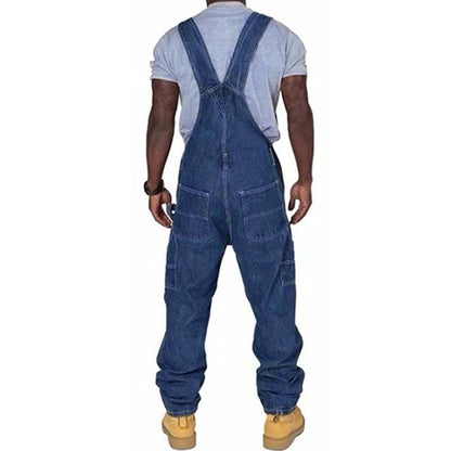Men's Loose Fit Denim Bib Overalls | Multi-Pockets Workwear Detail