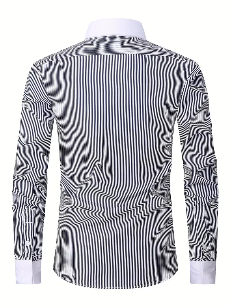 Heren Overhemd Lange Mouw met Mao Kraag - Zakelijk Shirt met Borstzak