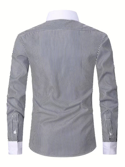 Heren Overhemd Lange Mouw met Mao Kraag - Zakelijk Shirt met Borstzak