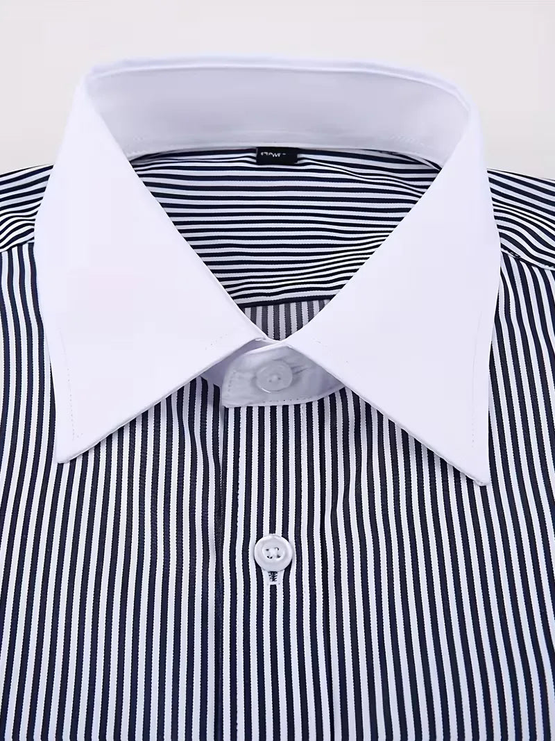 Heren Overhemd Lange Mouw met Mao Kraag - Zakelijk Shirt met Borstzak
