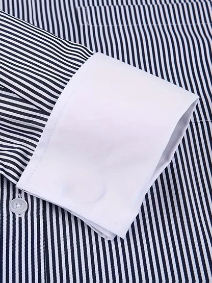 Heren Overhemd Lange Mouw met Mao Kraag - Zakelijk Shirt met Borstzak