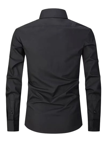 Heren Overhemd Lange Mouw met Mao Kraag - Zakelijk Shirt met Borstzak