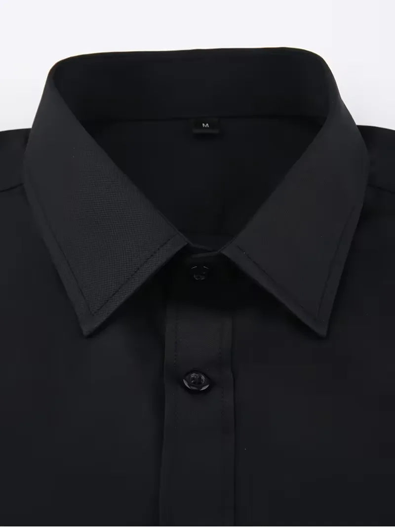 Heren Overhemd Lange Mouw met Mao Kraag - Zakelijk Shirt met Borstzak
