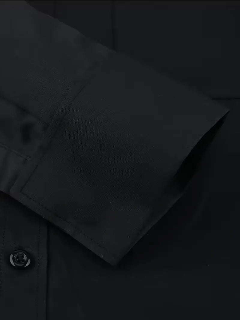 Heren Overhemd Lange Mouw met Mao Kraag - Zakelijk Shirt met Borstzak
