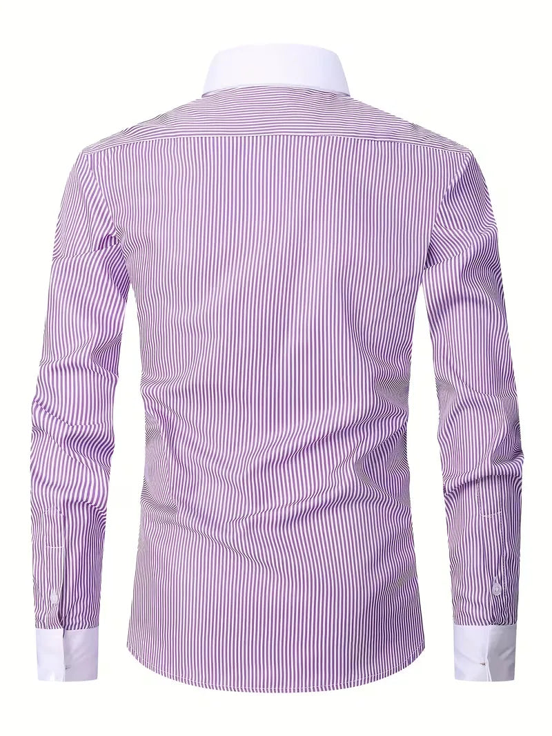 Heren Overhemd Lange Mouw met Mao Kraag - Zakelijk Shirt met Borstzak