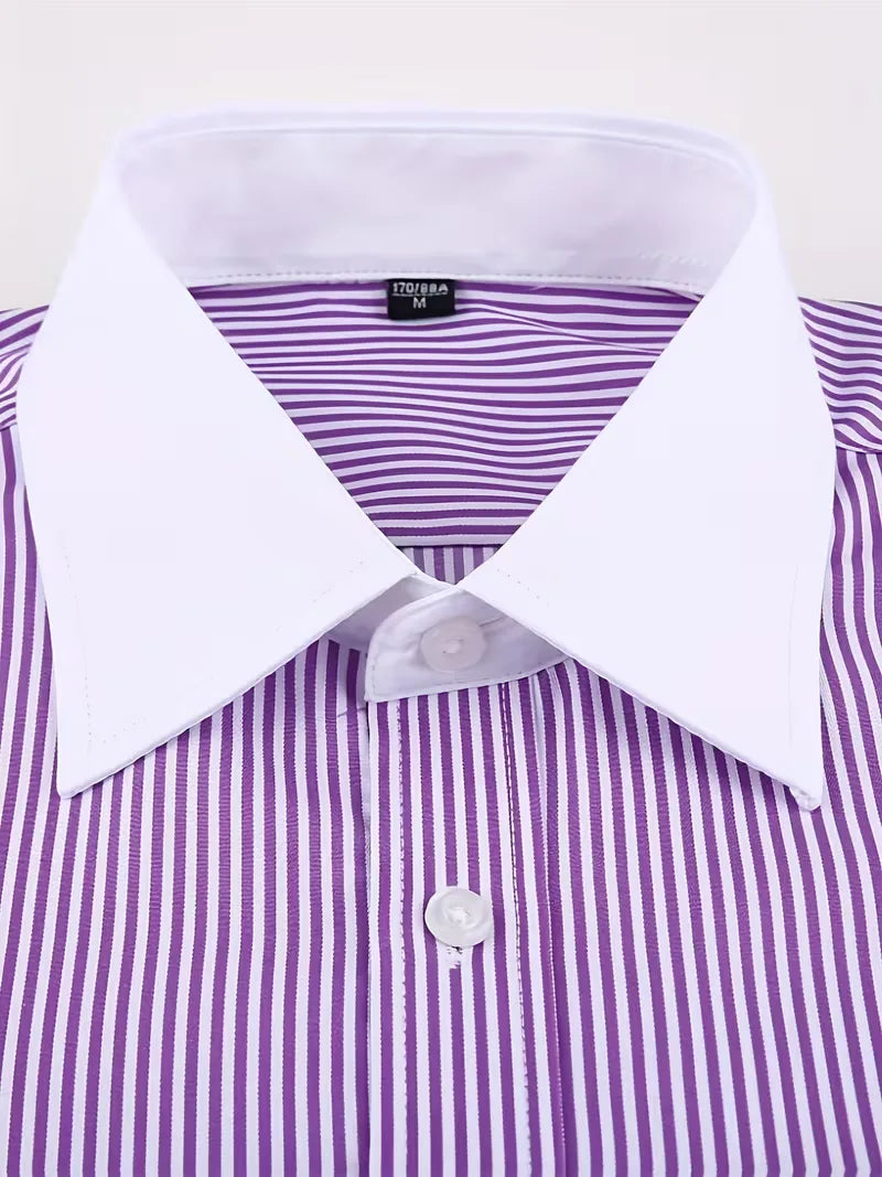 Heren Overhemd Lange Mouw met Mao Kraag - Zakelijk Shirt met Borstzak