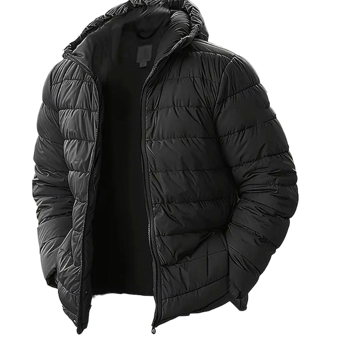 Heren Puffer Jas met Capuchon - Gewatteerd Gecoat Zwart