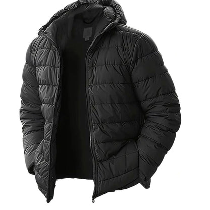 Heren Puffer Jas met Capuchon - Gewatteerd Gecoat Zwart