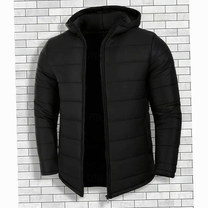 Heren Puffer Jas met Capuchon - Gewatteerd Gecoat Zwart
