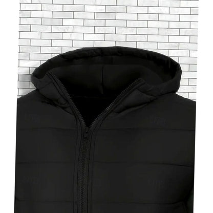 Heren Puffer Jas met Capuchon - Gewatteerd Gecoat Zwart