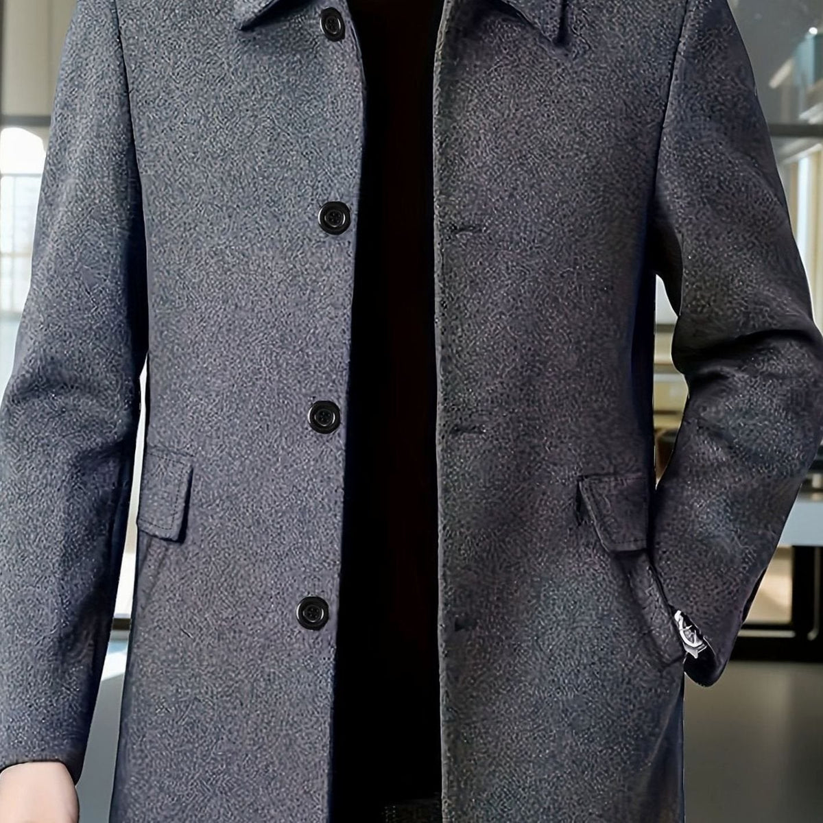 Heren Wollen Overjas Relaxed Fit – Enkelrijs met Klassieke Kraag