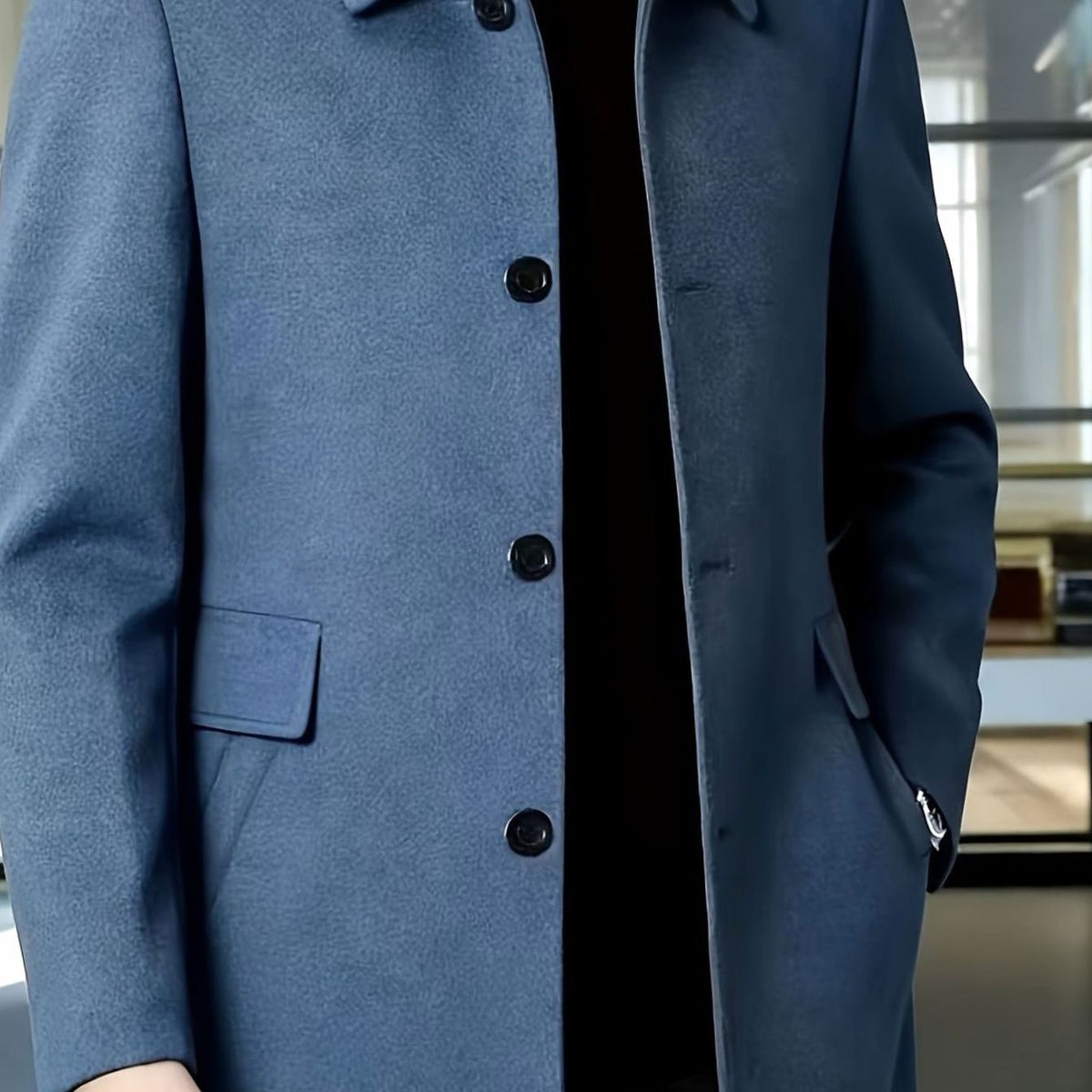Heren Wollen Overjas Relaxed Fit – Enkelrijs met Klassieke Kraag