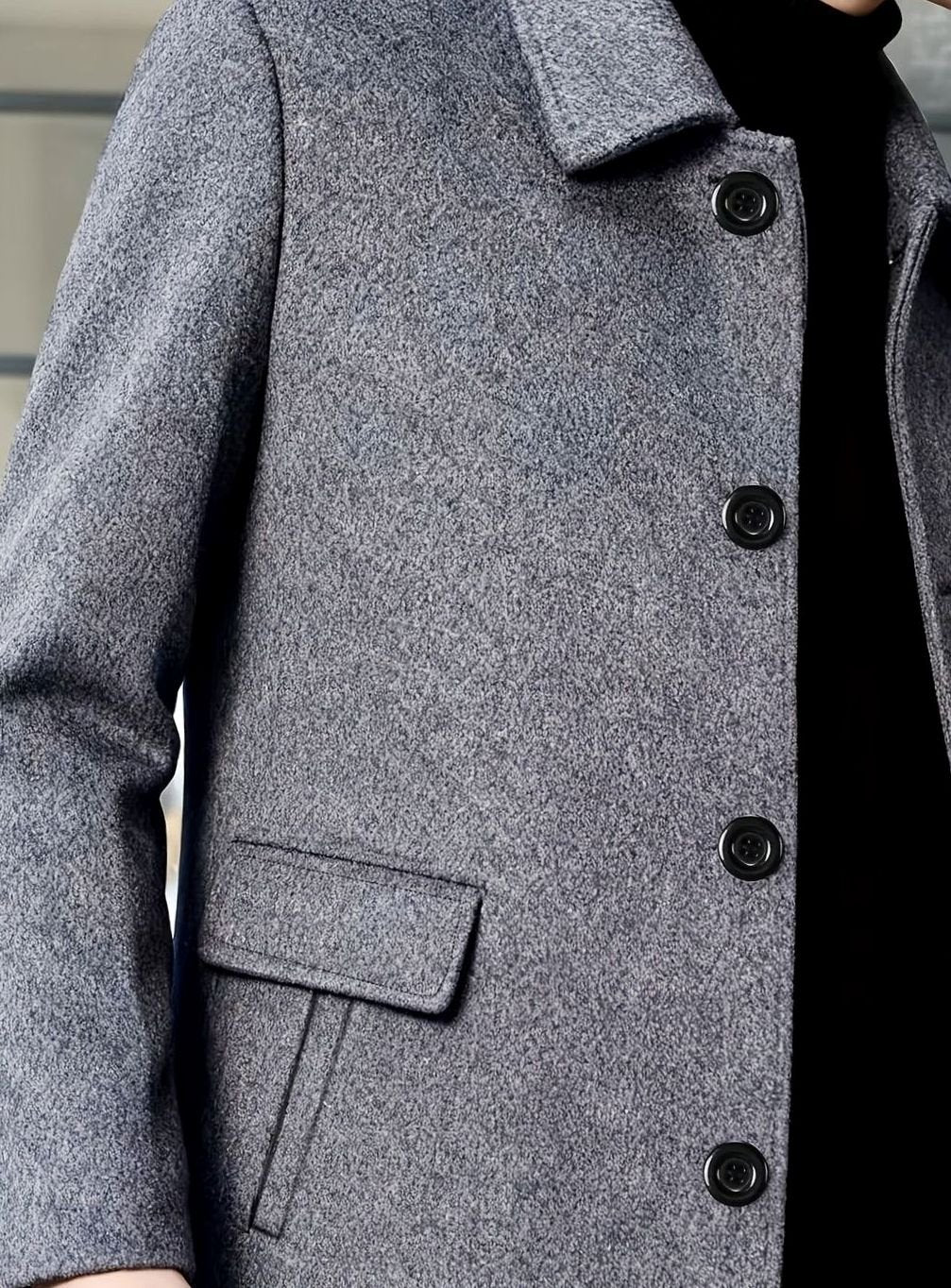 Heren Wollen Overjas Relaxed Fit – Enkelrijs met Klassieke Kraag
