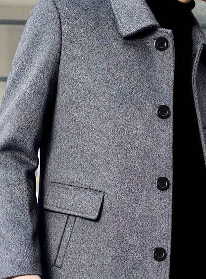 Heren Wollen Overjas Relaxed Fit – Enkelrijs met Klassieke Kraag