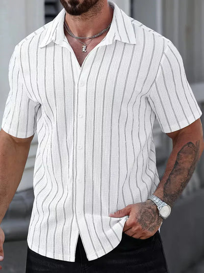 Men's Two-Tone Striped Short Sleeve Shirt in Black/White