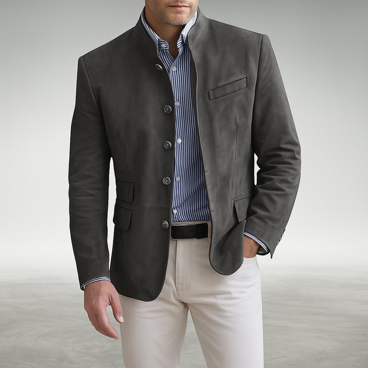 Heren Blazer Mandarin Kraag met Knoopsluiting