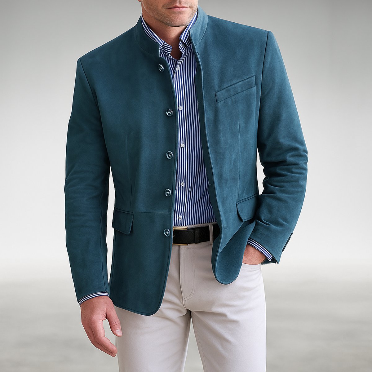 Heren Blazer Mandarin Kraag met Knoopsluiting