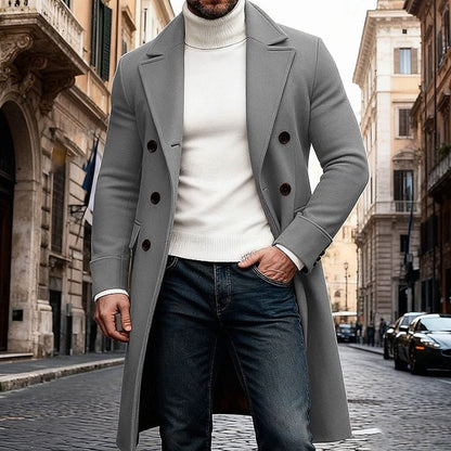 Heren Lange Wollen Overjas Double-Breasted Tailored Fit