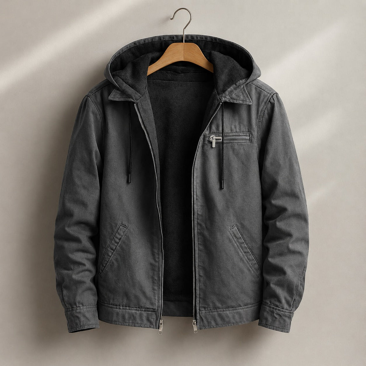 Men's Canvas Sherpa Lined Jacket | Hooded Workwear Warmth - back