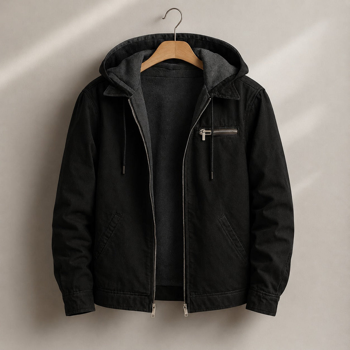 Men's Canvas Sherpa Lined Jacket | Hooded Workwear Warmth - front