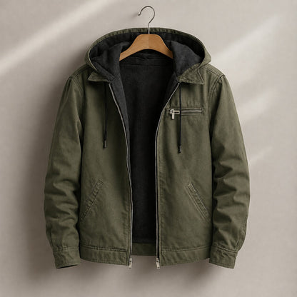 Men's Canvas Sherpa Lined Jacket | Hooded Workwear Warmth - side