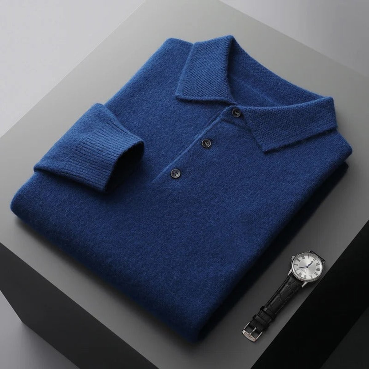Heren Cashmere Trui met Polokraag en Lange Mouwen