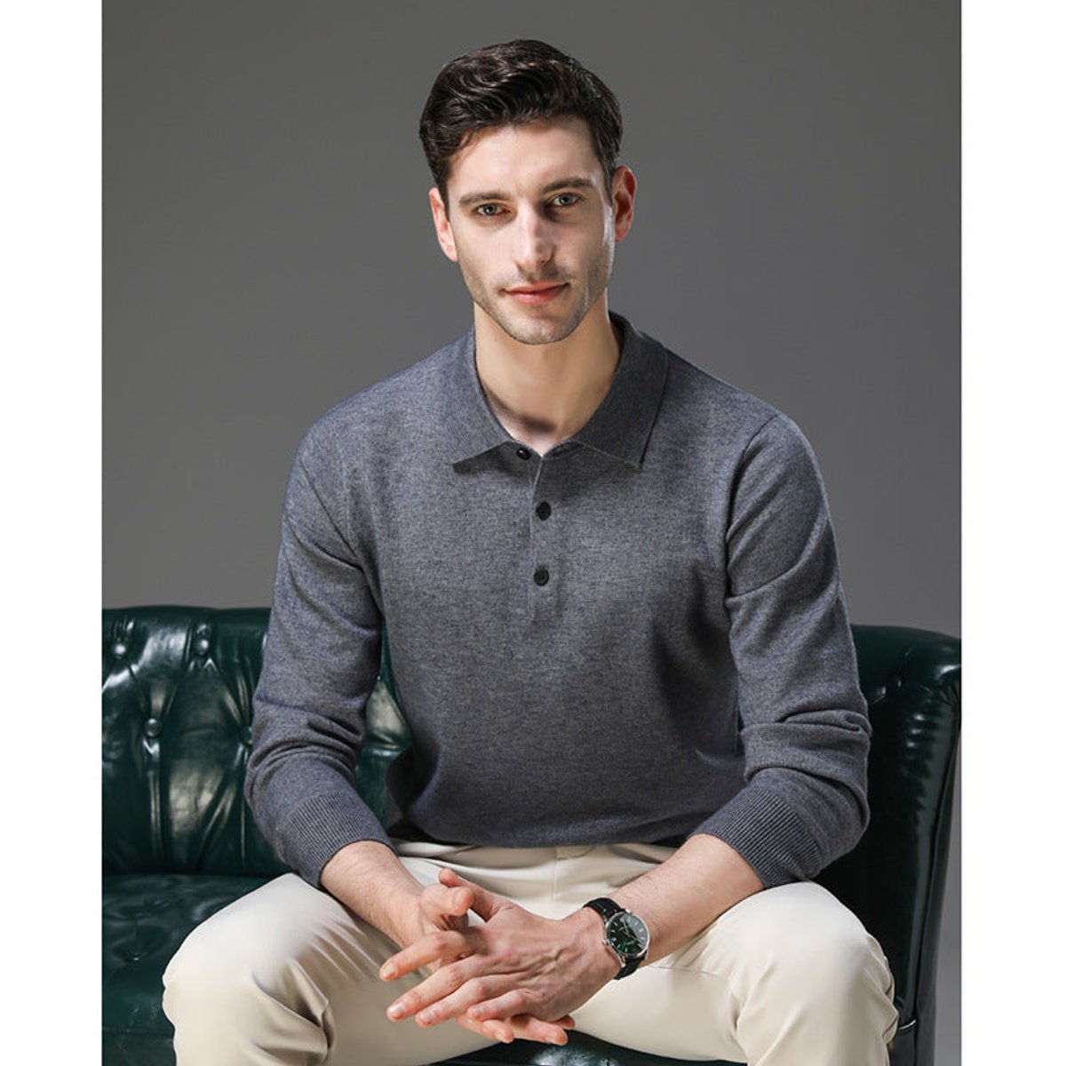Heren Cashmere Trui met Polokraag en Lange Mouwen