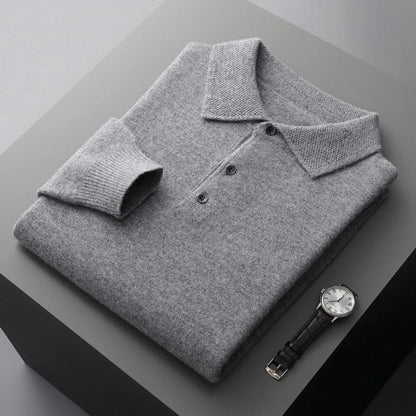 Heren Cashmere Trui met Polokraag en Lange Mouwen
