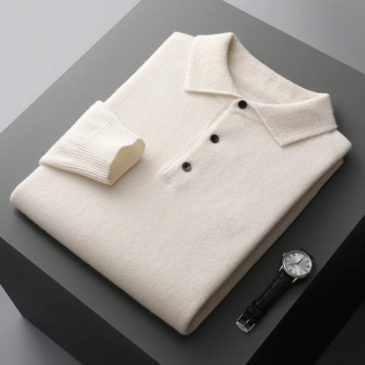 Heren Cashmere Trui met Polokraag en Lange Mouwen