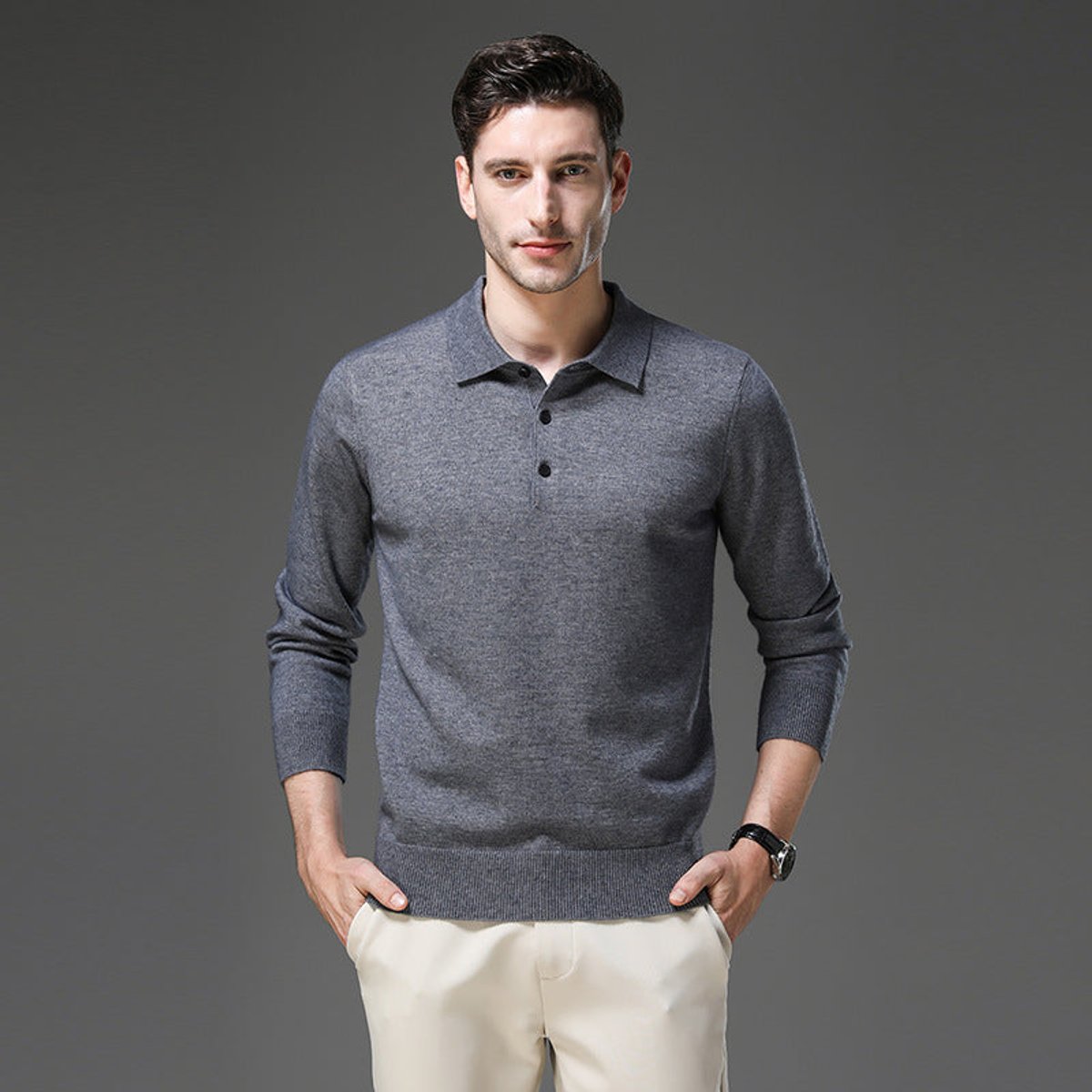 Heren Cashmere Trui met Polokraag en Lange Mouwen
