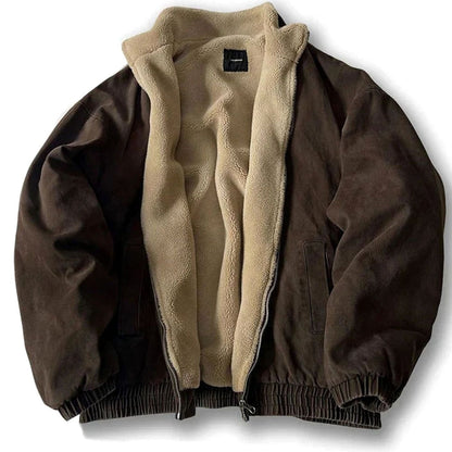 Men's Fleece-Lined Full-Zip Padded Winter Bomber Jacket - Brown
