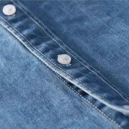 men's long sleeve button-up denim shirt in deep blue