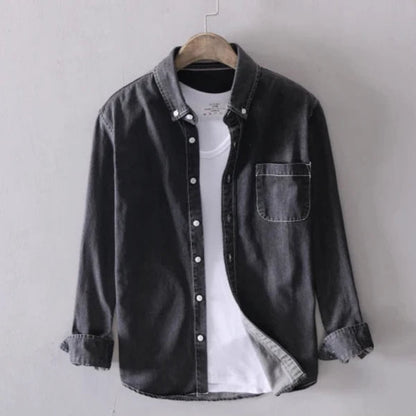 men's long sleeve button-up denim shirt in black